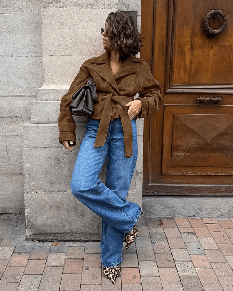 OLANE Vintage Faux Suede Belted Wrap Jacket BrownSWomen's Coats & Jackets