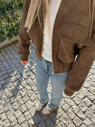 Veste bomber vintage en suédine synthétique