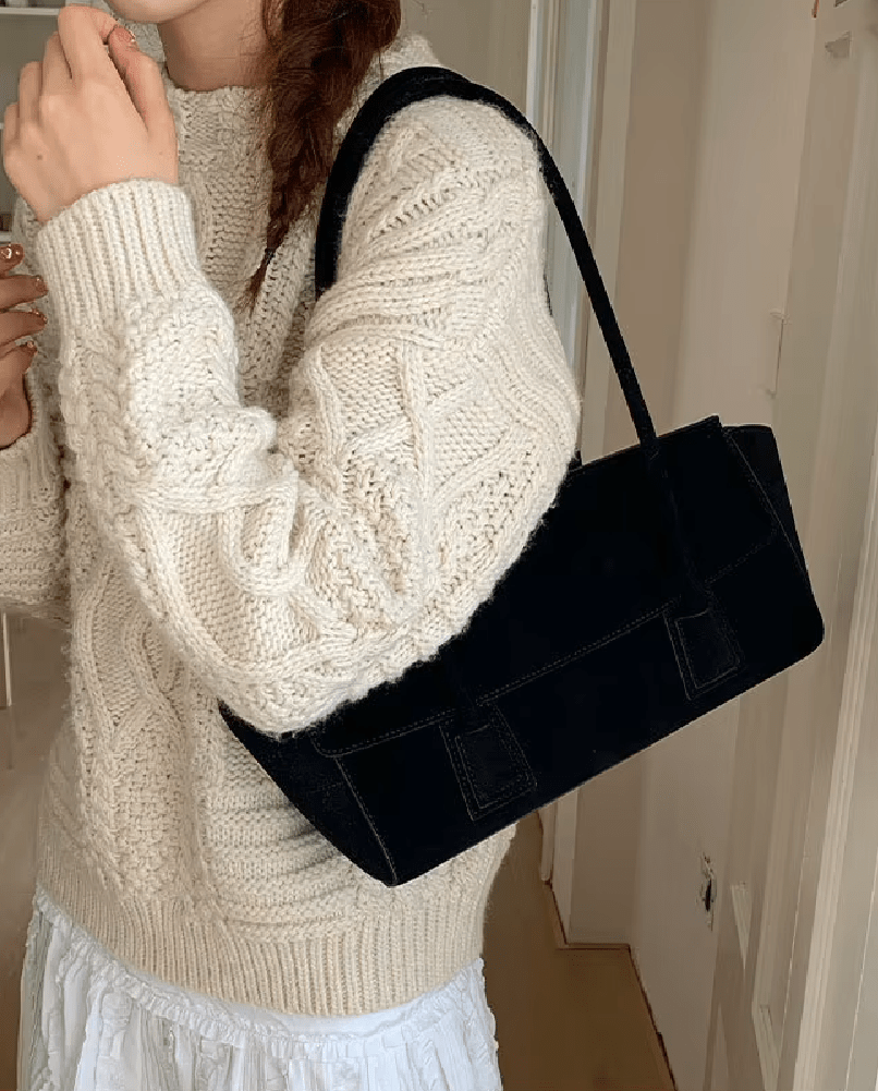 OLANE Vintage Faux Suede Shoulder Bag BlackWomen's Handbags