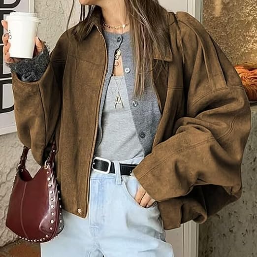 OLANE Vintage Khaki Suede Jacket KhakiMWomen's Coats & Jackets