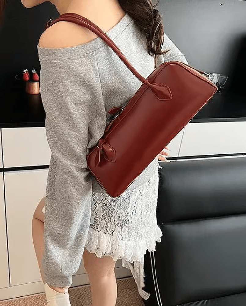 OLANE Vintage Leather Baguette Bag RedWomen's Handbags