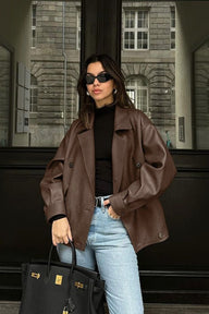 Manteau vintage détendu en simili cuir