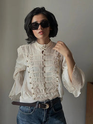 Vintage Stand Collar Frog Button Blouse