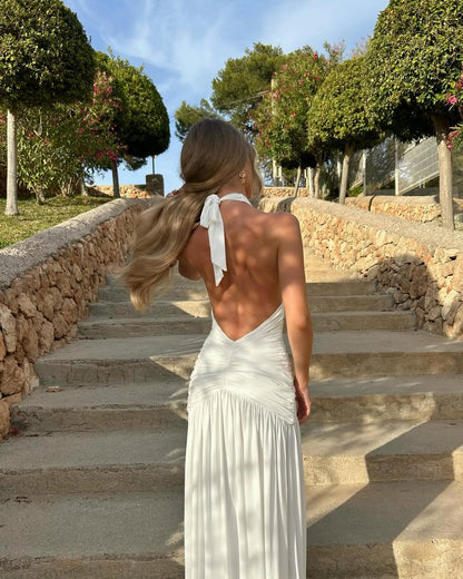 OLANE White Halter Plunge Maxi Dress MWomen's Dresses