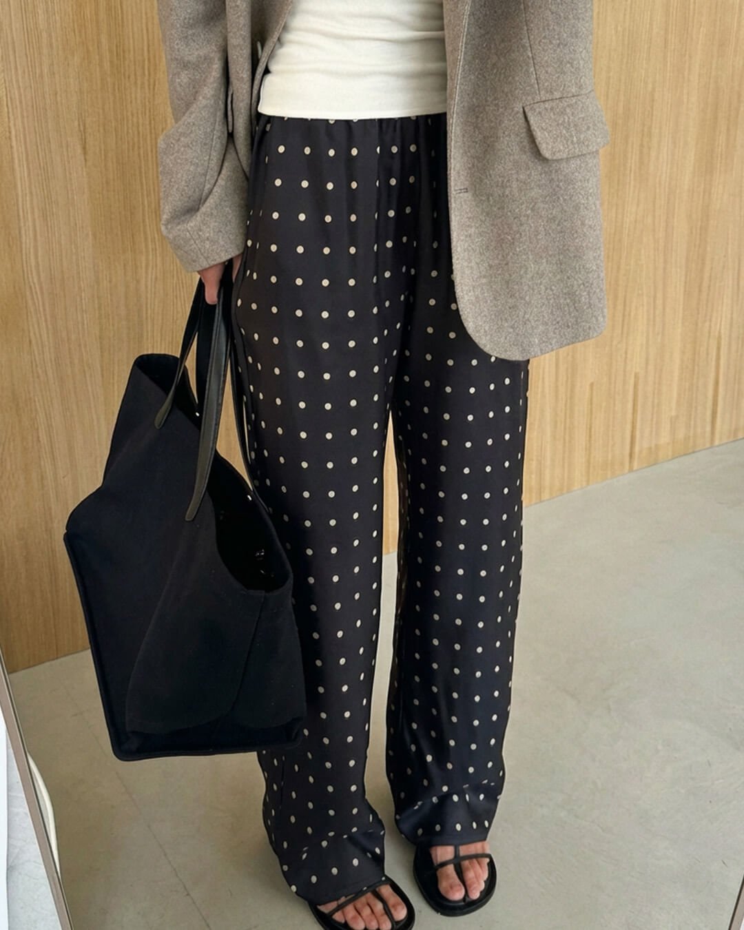 OLANE Wide-Leg Polka Dot Satin Trousers SWomen's Bottoms