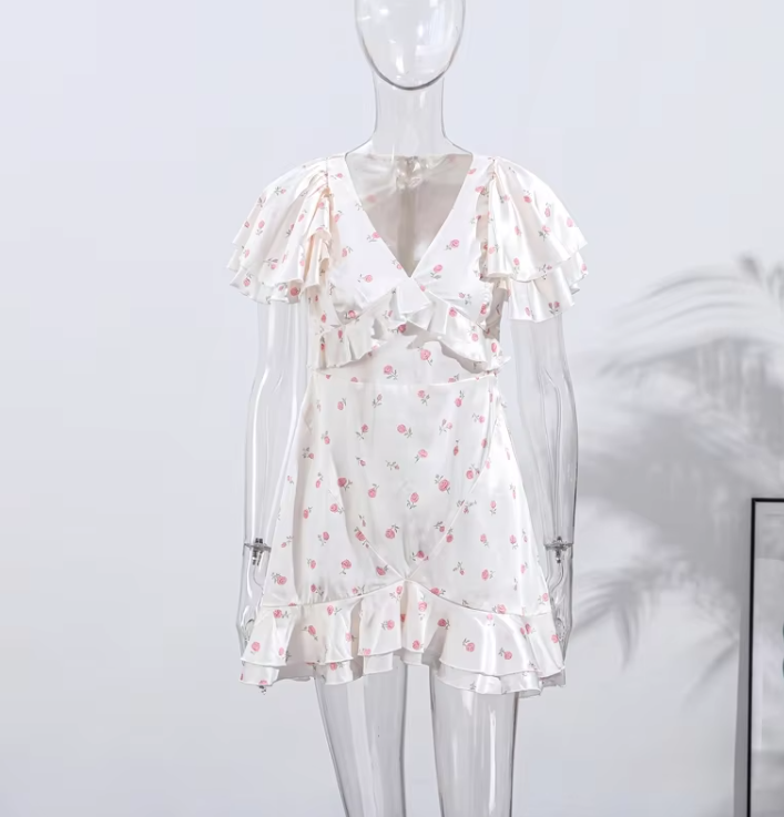 Floral Puff Sleeves Mini Dress