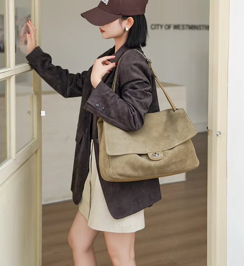 Sac fourre-tout rétro en cuir bovin givré