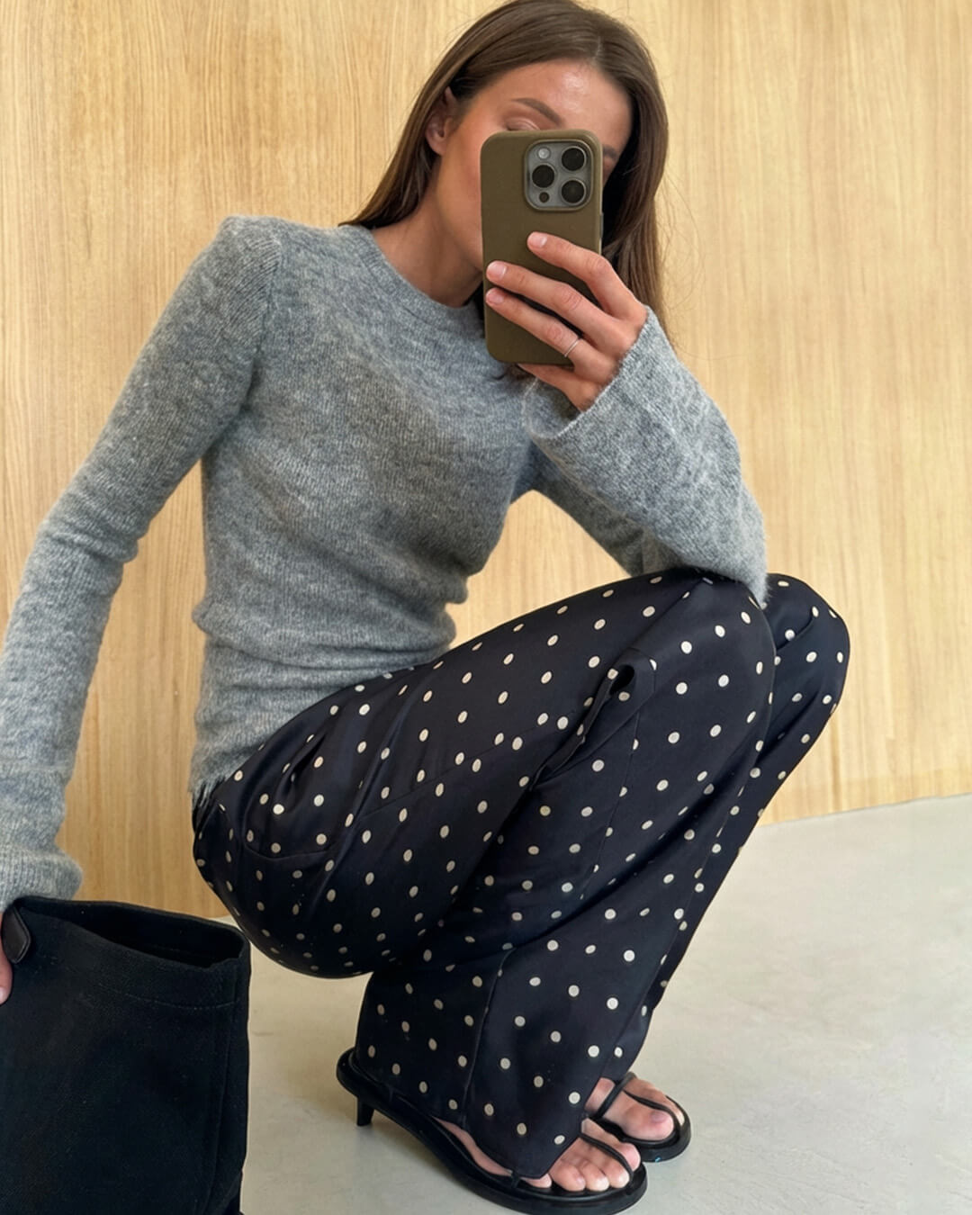 Wide-Leg Polka Dot Satin Trousers