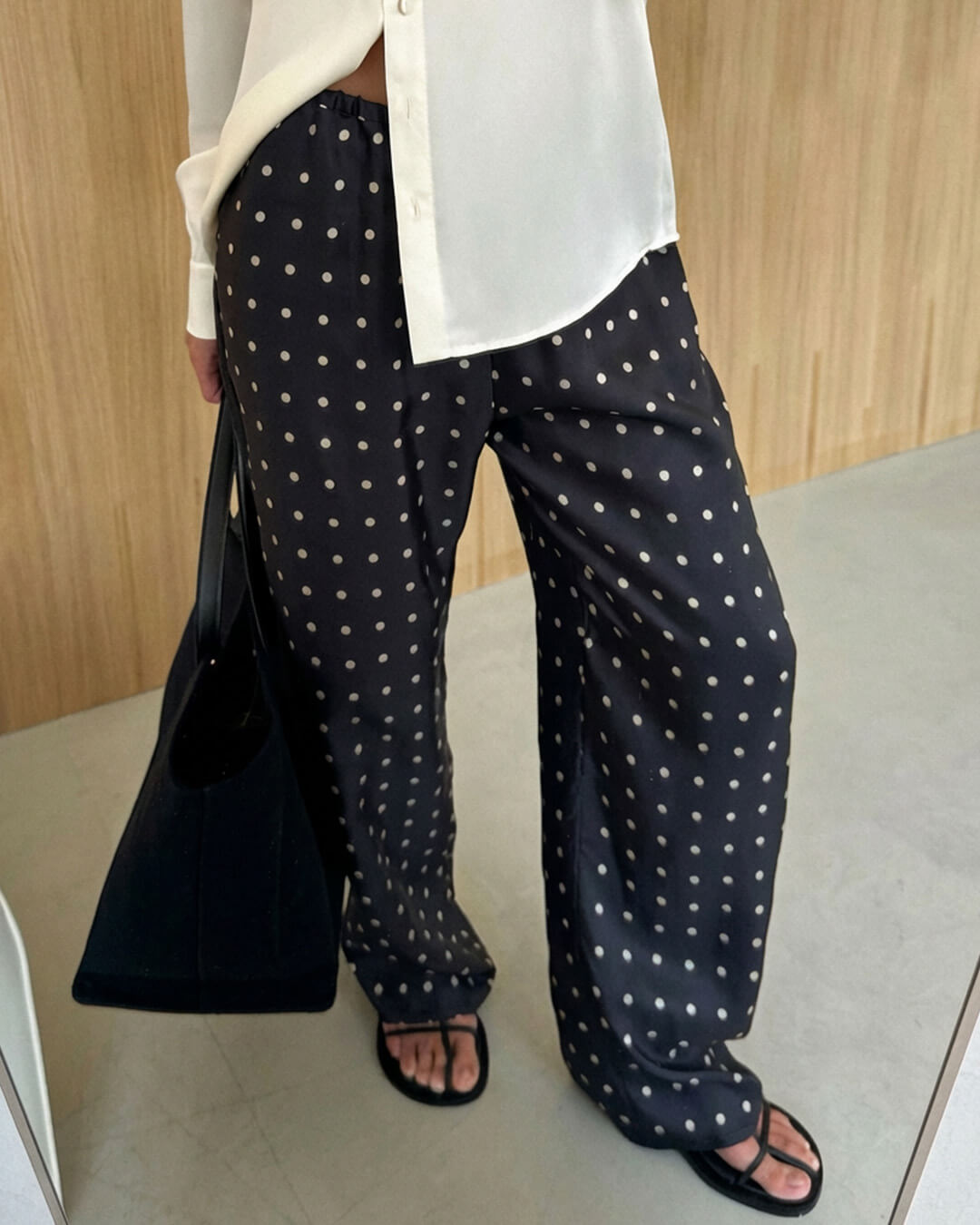 Wide-Leg Polka Dot Satin Trousers