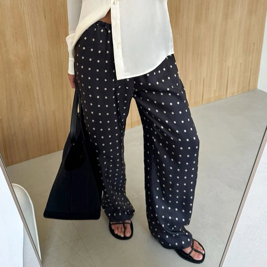 Wide-Leg Polka Dot Satin Trousers