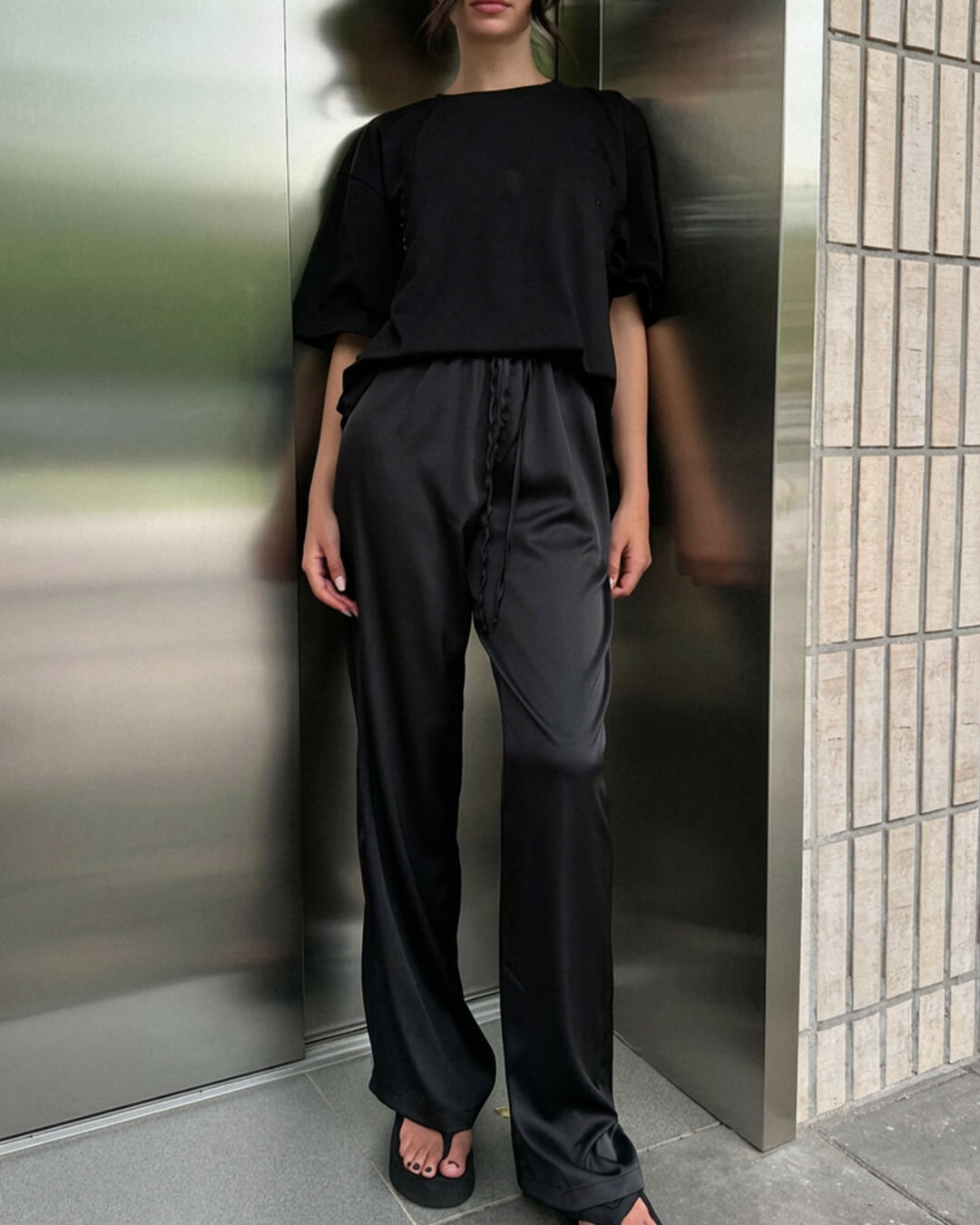 Sienna High Waist Satin Wide Leg Trousers