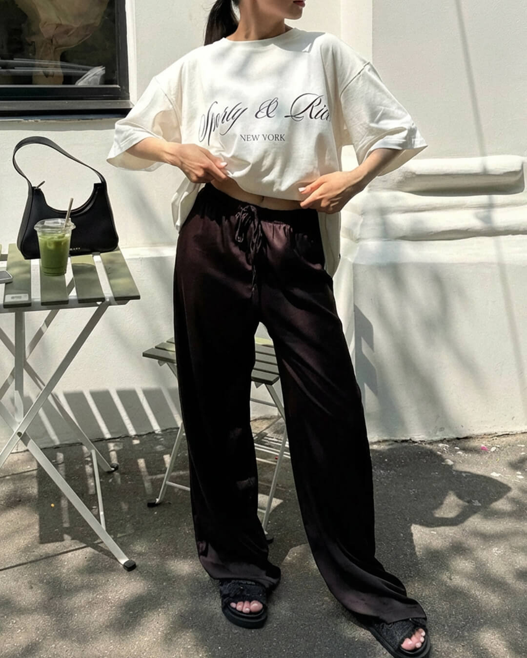 Sienna High Waist Satin Wide Leg Trousers