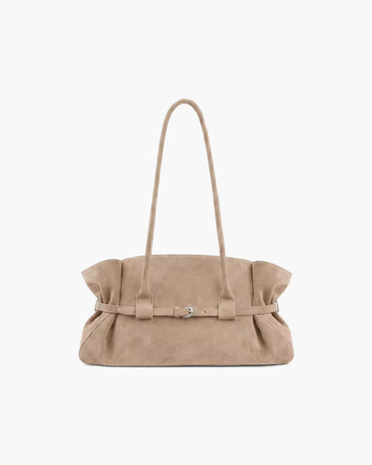 Faux Suede Belted Tote Bag