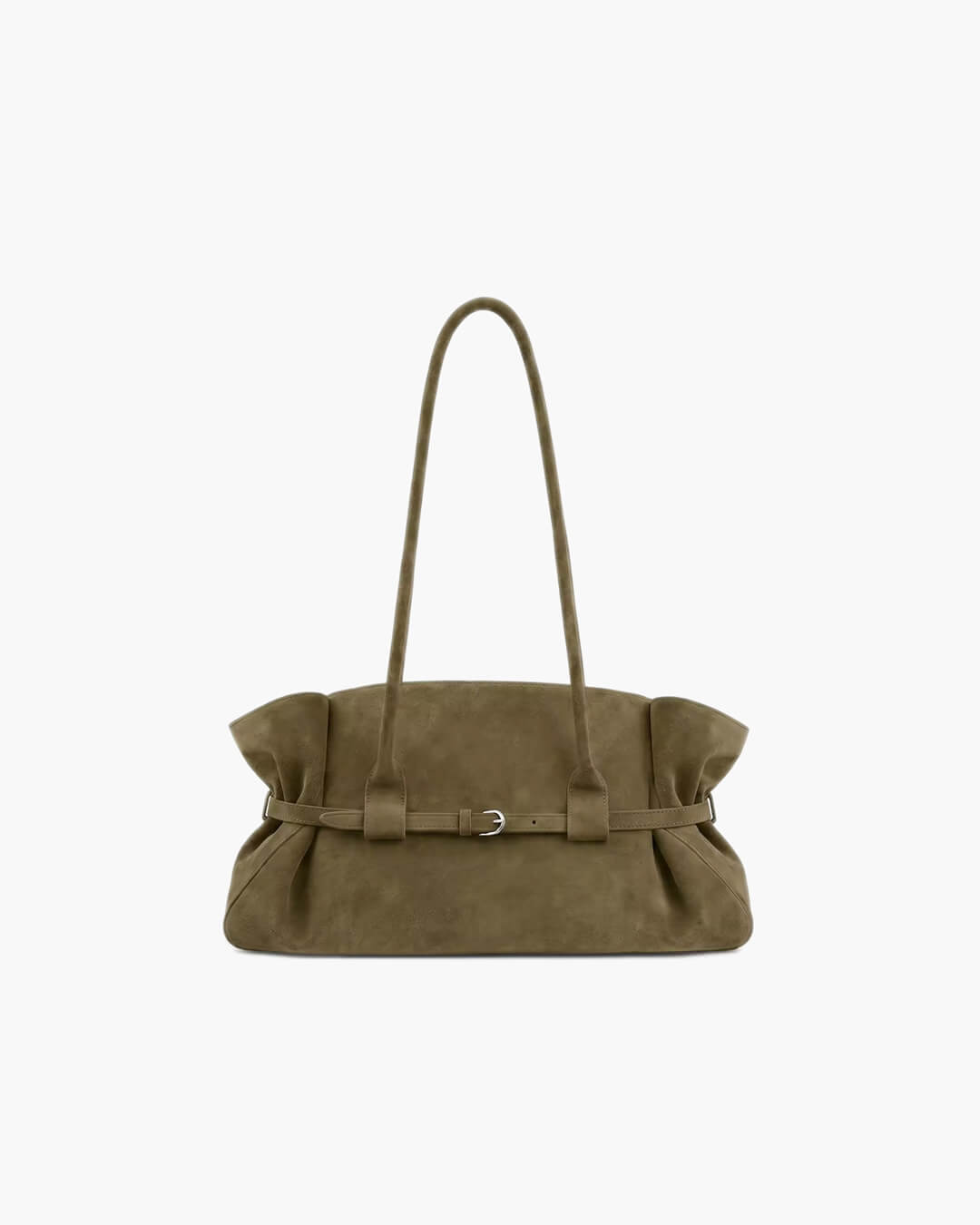 Faux Suede Belted Tote Bag