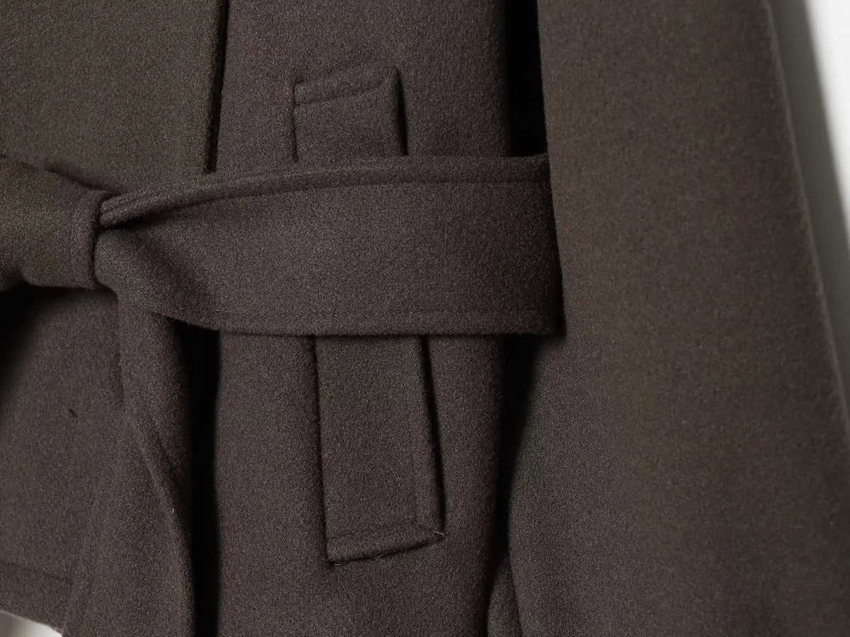 Double Breasted Belted Stand Collar Coat
