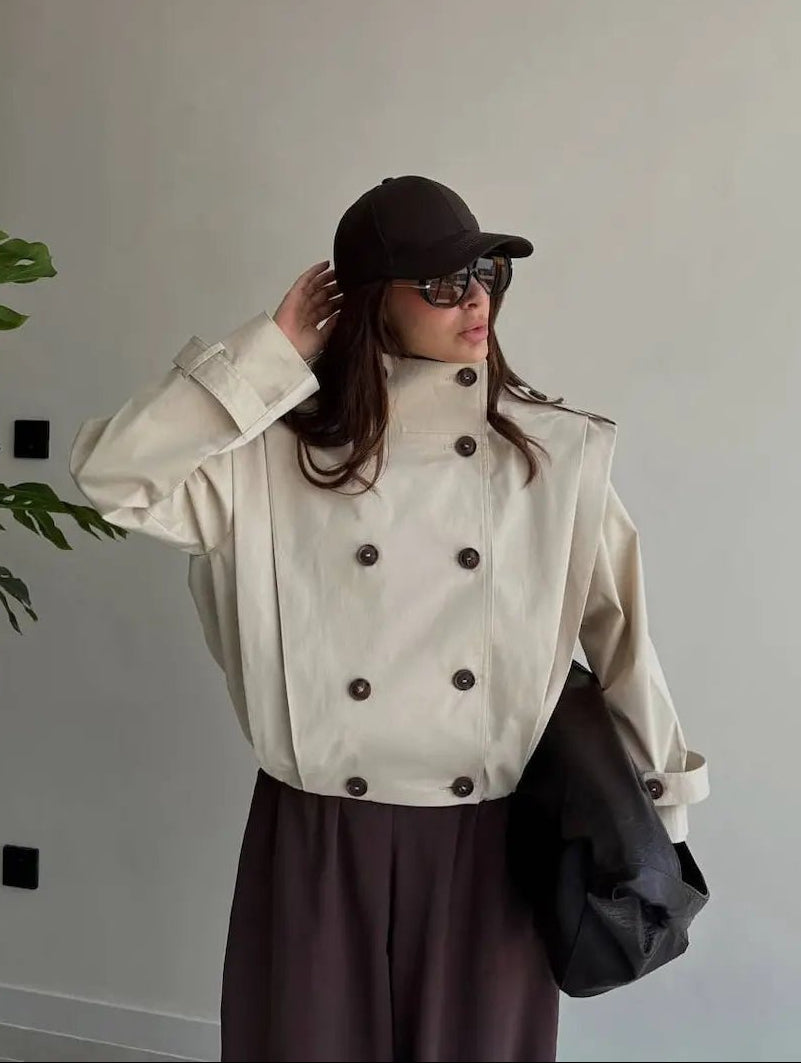 Trench-coat Sandra plissé à col haut