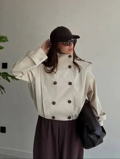 Trench-coat Sandra plissé à col haut