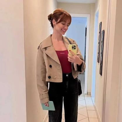 Cropped Double Breasted Trench Coat