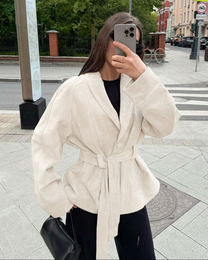 Belted Faux Suede Trench Coat