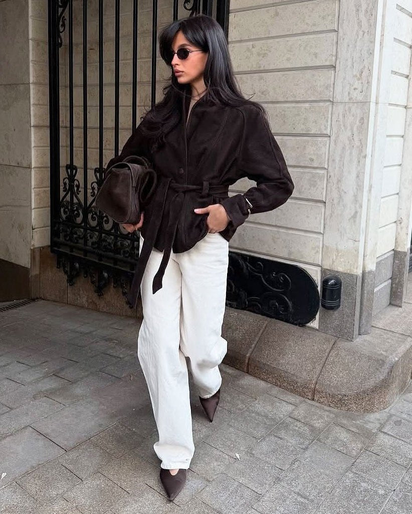 Belted Faux Suede Trench Coat