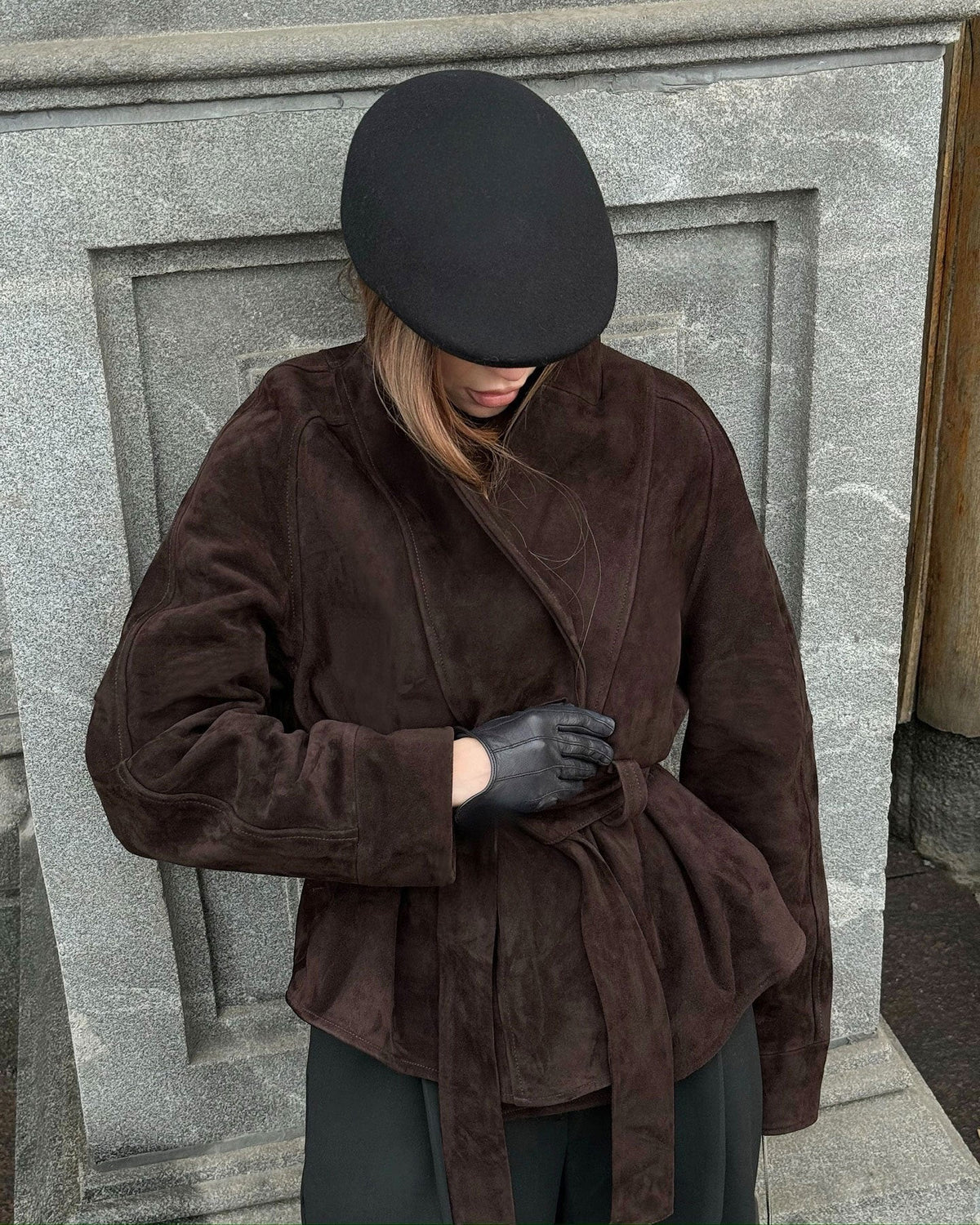 Belted Faux Suede Trench Coat