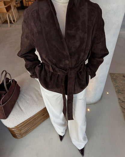 Belted Faux Suede Trench Coat