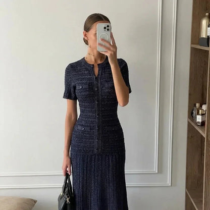Robe maxi en maille à sequins cintrée à la taille