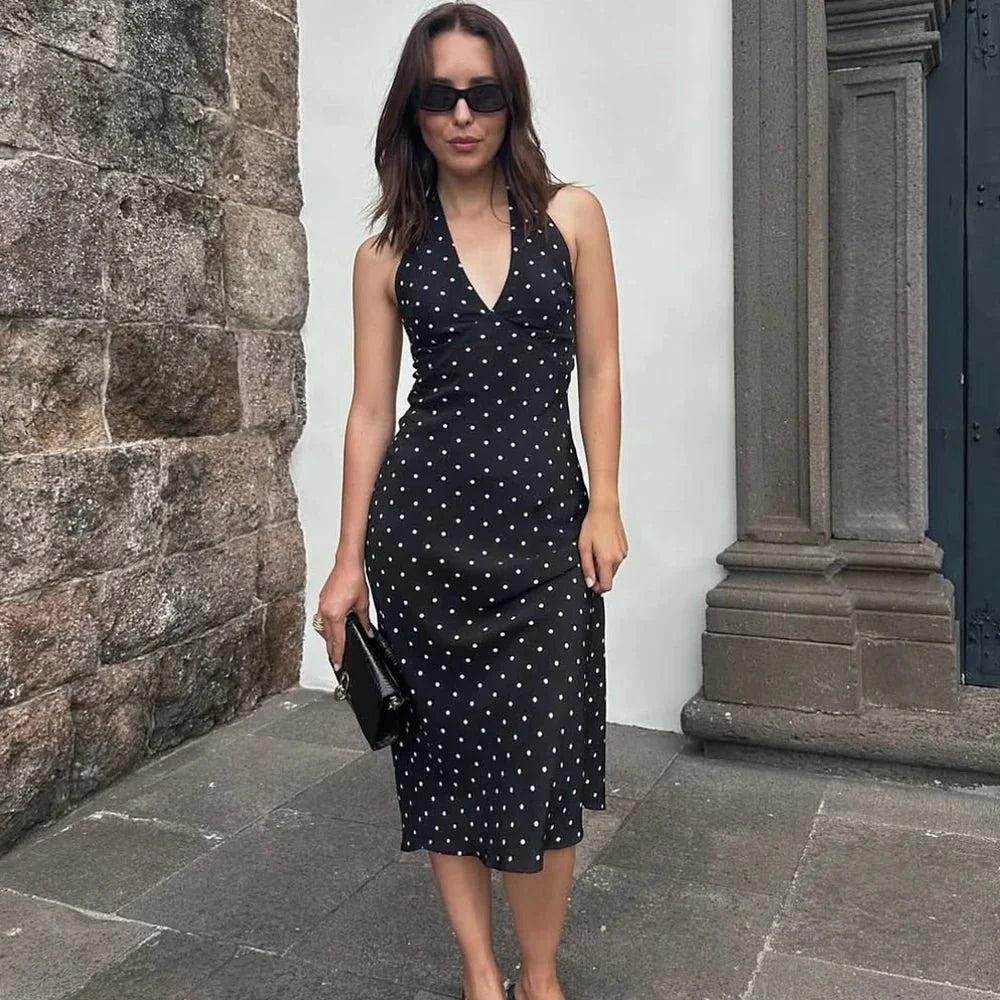 Robe longue Keira à pois à dos nu