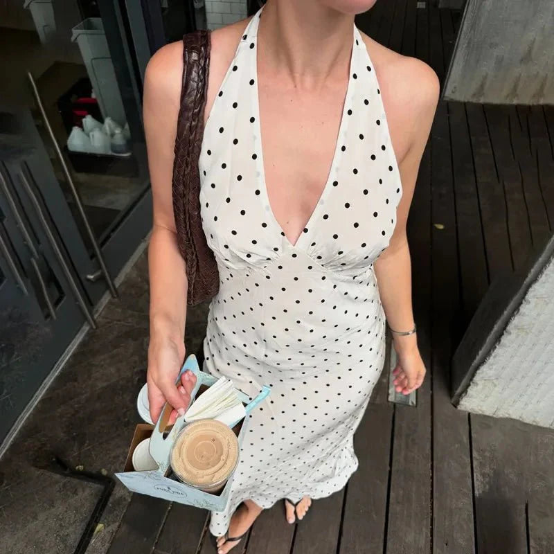 Robe longue Keira à pois à dos nu