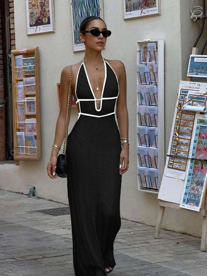 Robe maxi halter élégante à lacets
