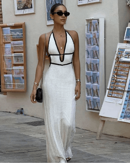 Robe maxi halter élégante à lacets