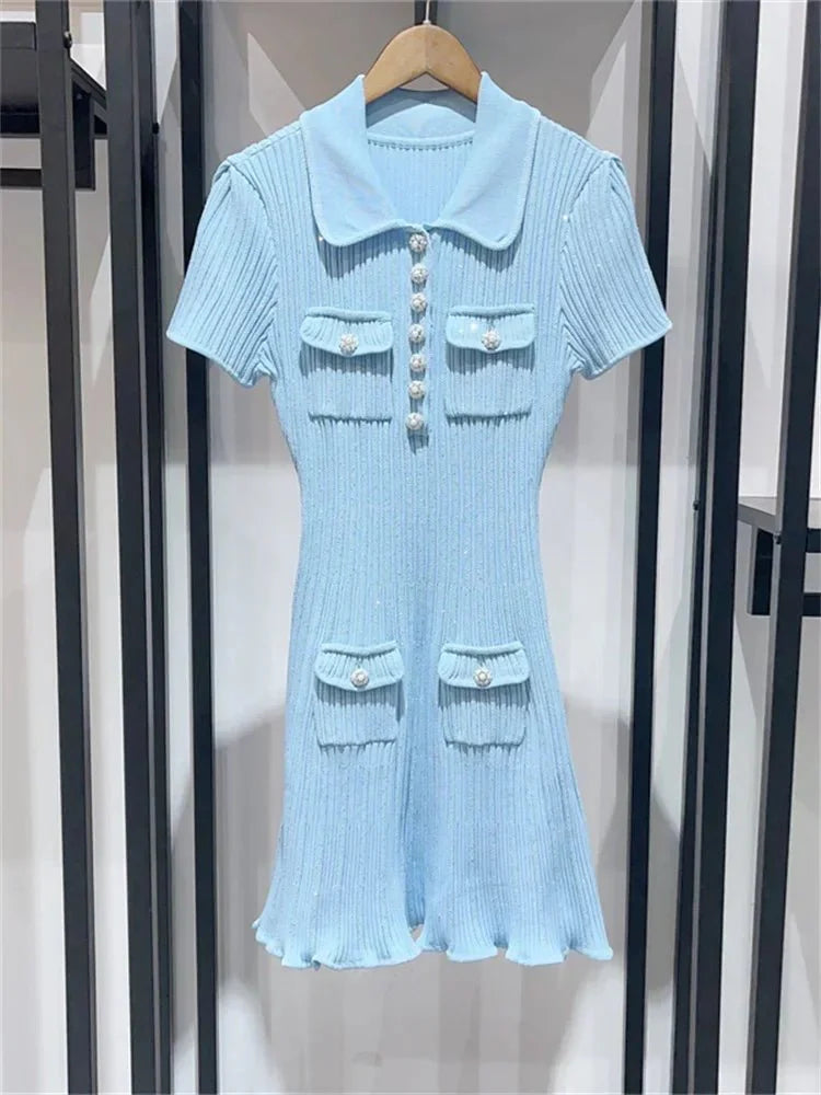 Robe mini en maille pailletée avec détails à volants