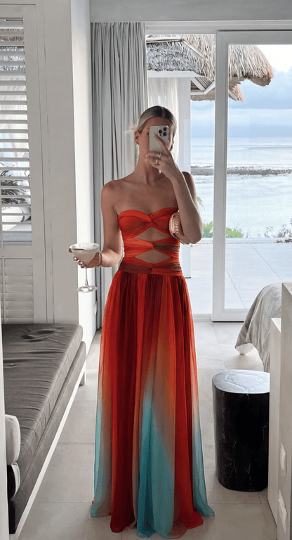 Robe maxi bustier à nœud devant