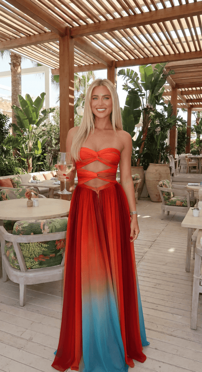 Robe maxi bustier à nœud devant