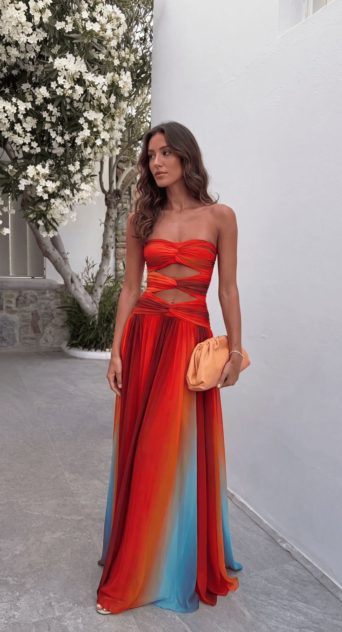 Robe maxi bustier à nœud devant