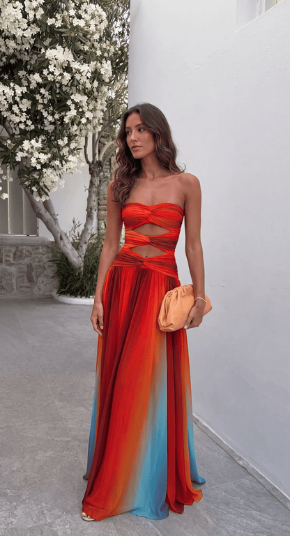 Robe maxi bustier à nœud devant