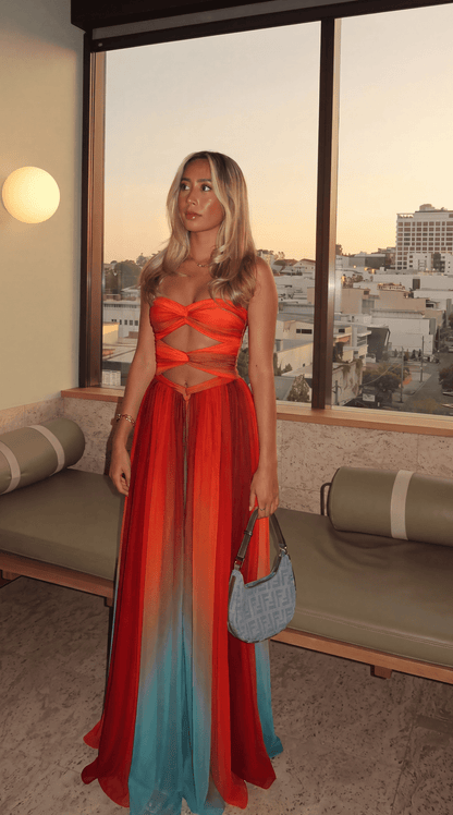 Robe maxi bustier à nœud devant