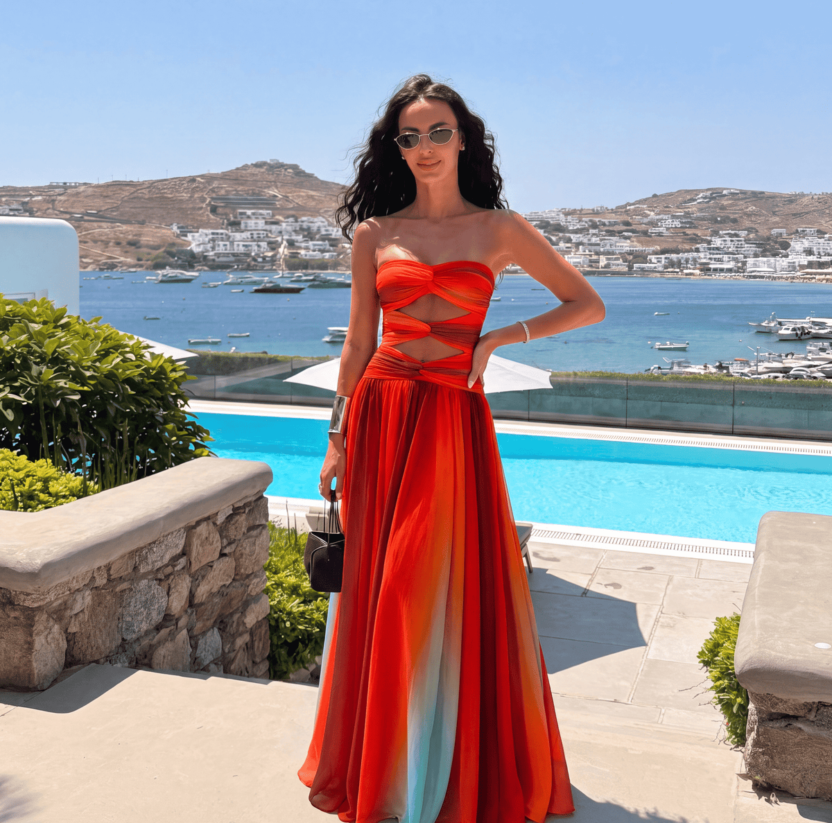 Robe maxi bustier à nœud devant