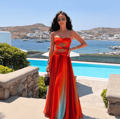 Robe maxi bustier à nœud devant