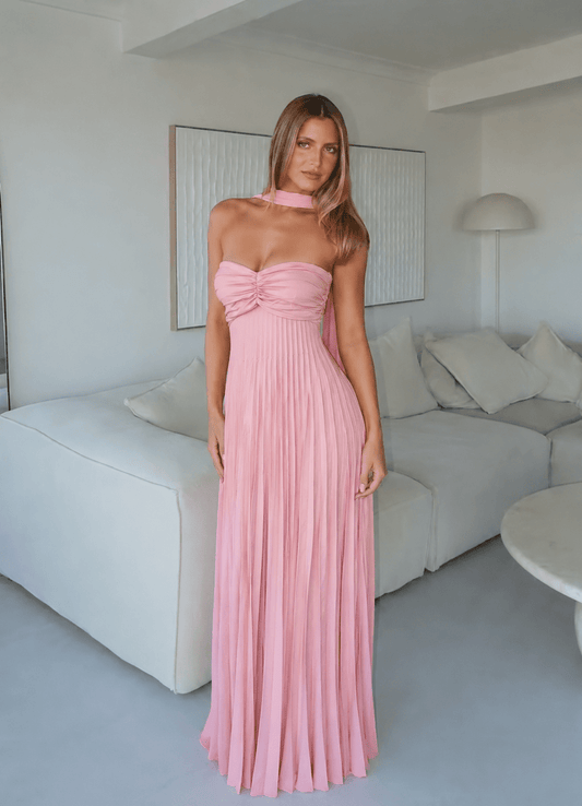 Elegant Strapless Maxi Dress with Scarf