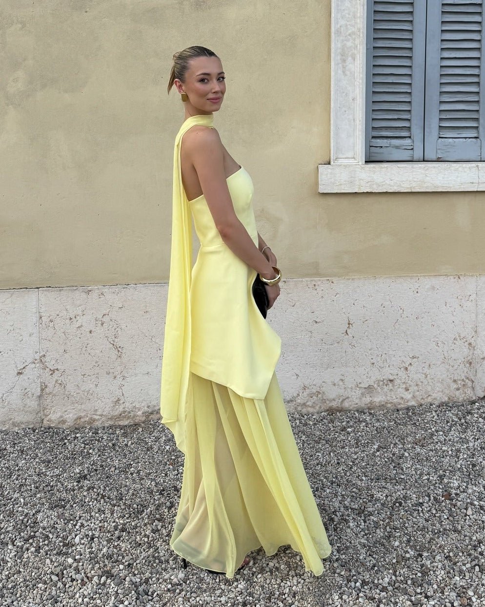 Asymmetric Sheer Maxi Dress with Scarf