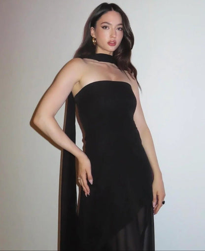 Asymmetric Sheer Maxi Dress with Scarf