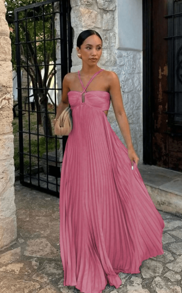 Amanda robe maxi plissée neckholder