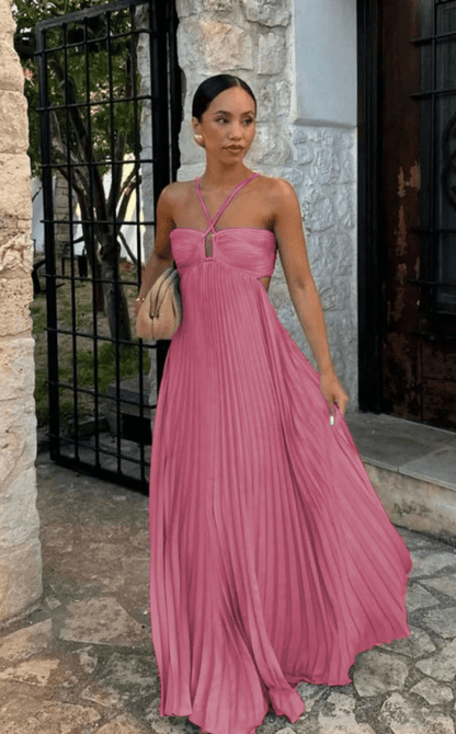 Amanda robe maxi plissée neckholder