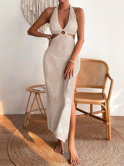 Mia Robe Midi Tricotée Col Ajouré