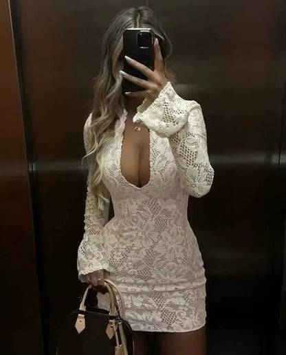 Long Sleeve Cut-Out Lace Mini Dress