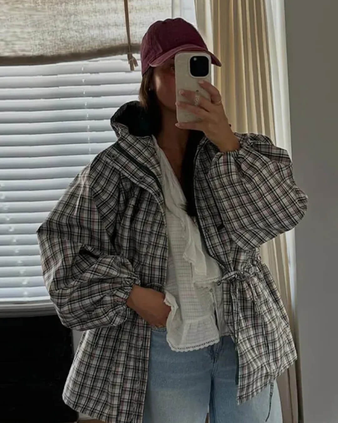 Retro Plaid Oversized Hooded Jacket