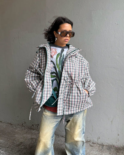 Retro Plaid Oversized Hooded Jacket