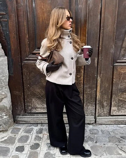 Stylish Stand Collar Jacket with Pockets