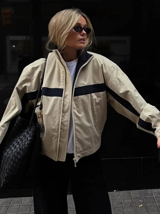 Oversized Colorblock Bomber Jacket